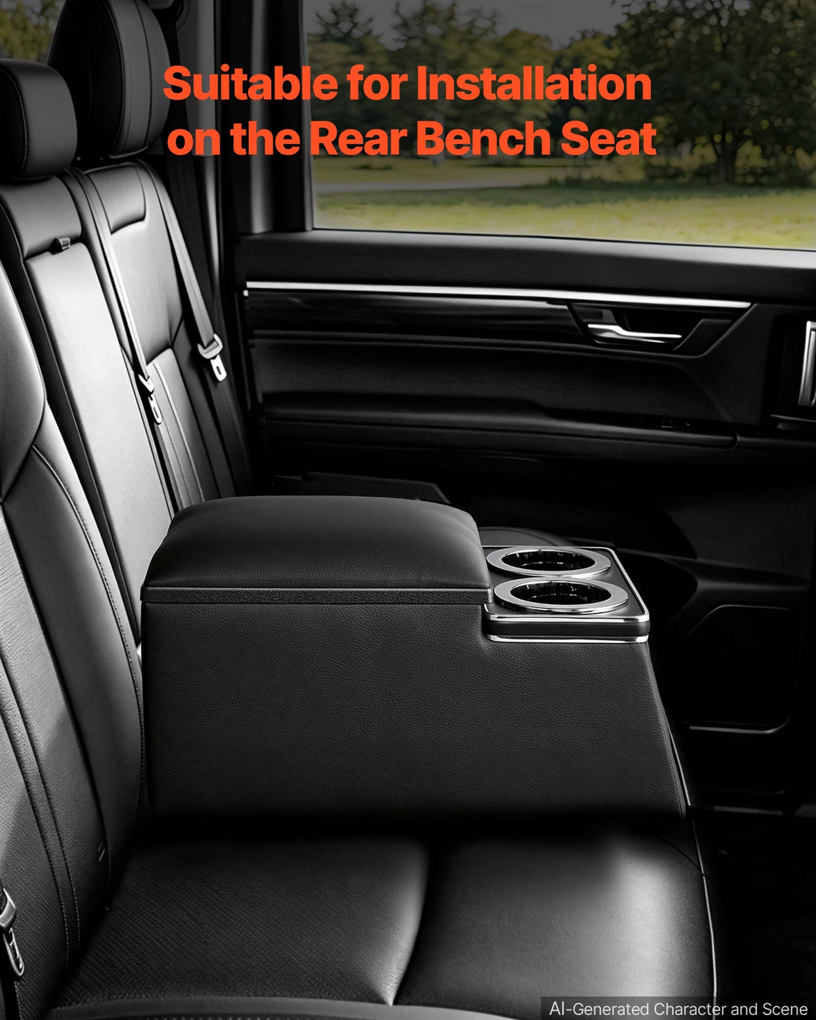 VEVOR Caja de Almacenamiento en Consola Central para el Asiento Trasero, Organizador de Herramientas con Reposabrazos, Portavasos y Portateléfonos, para MPV, Sedán y SUV, 435 x 250 x 230 mm, Negro