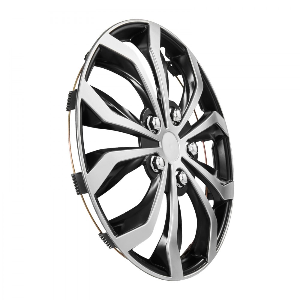 VEVOR Juego de 4 Tapacubos 16 pulgadas, Embellecedores de Rueda R163, Tapacubos Universales de 10 Radios de ABS, Resistente y Duradero, para Llantas de Hyundai, Chevrolet, Ford, Honda, Plata y Negro