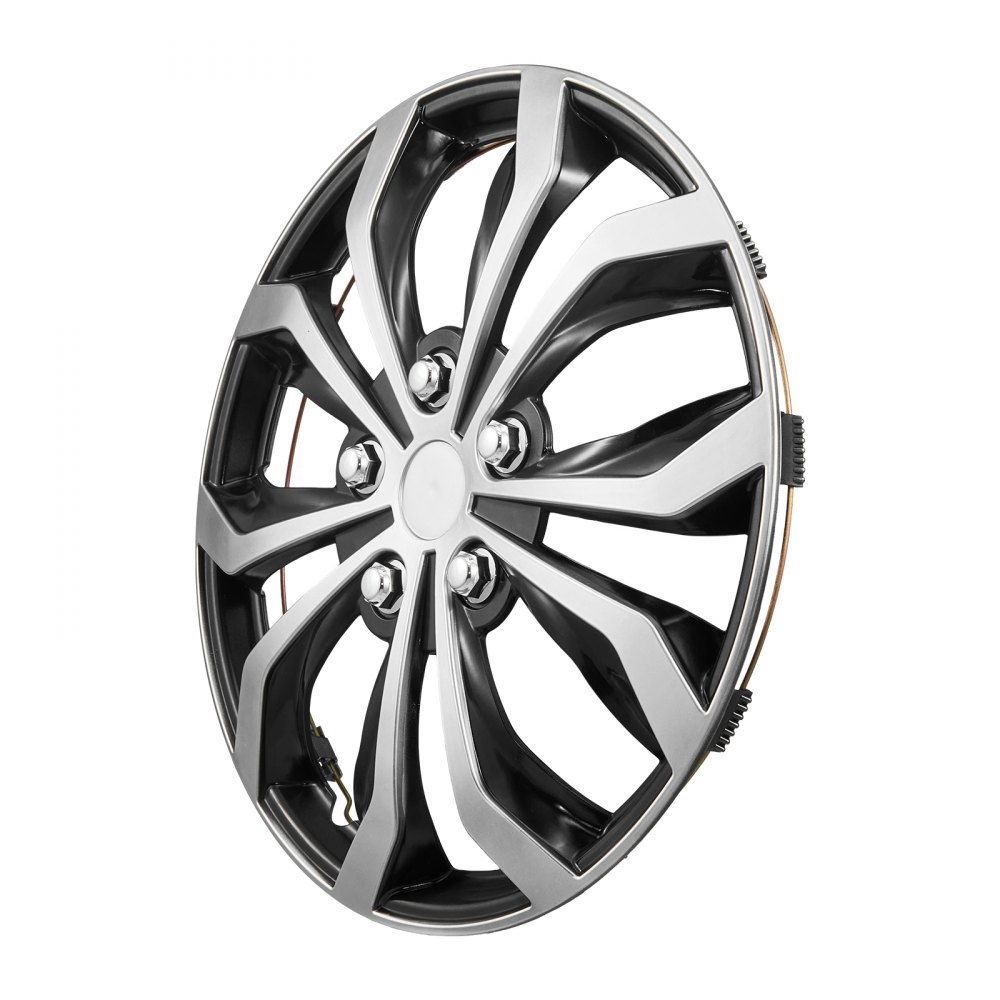 VEVOR Juego de 4 Tapacubos 16 pulgadas, Embellecedores de Rueda R163, Tapacubos Universales de 10 Radios de ABS, Resistente y Duradero, para Llantas de Hyundai, Chevrolet, Ford, Honda, Plata y Negro