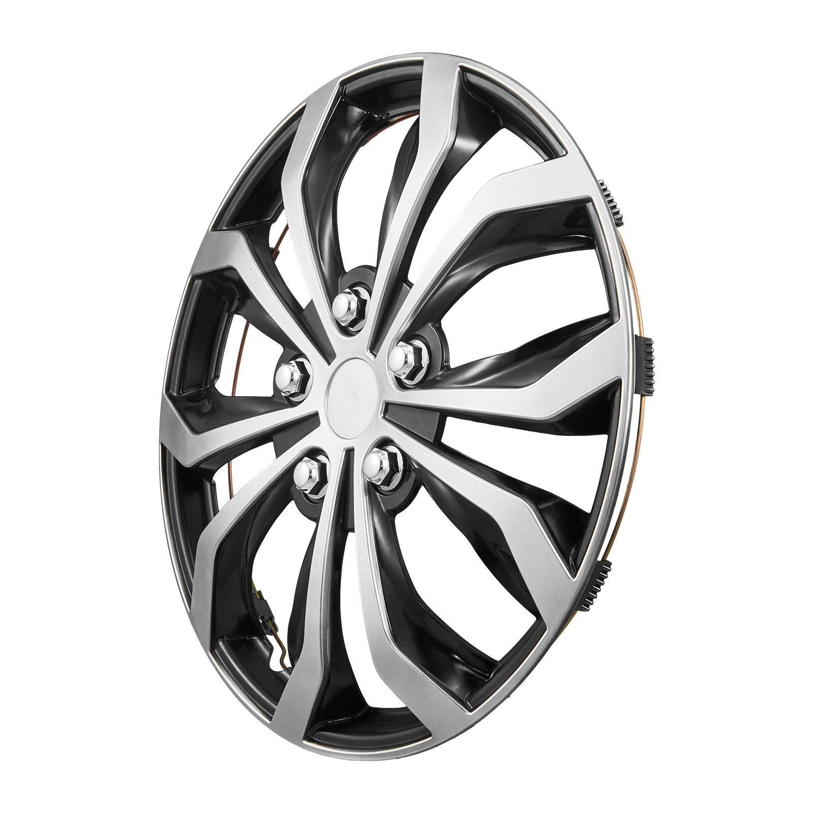 VEVOR Juego de 4 Tapacubos 16 pulgadas, Embellecedores de Rueda R163, Tapacubos Universales de 10 Radios de ABS, Resistente y Duradero, para Llantas de Hyundai, Chevrolet, Ford, Honda, Plata y Negro