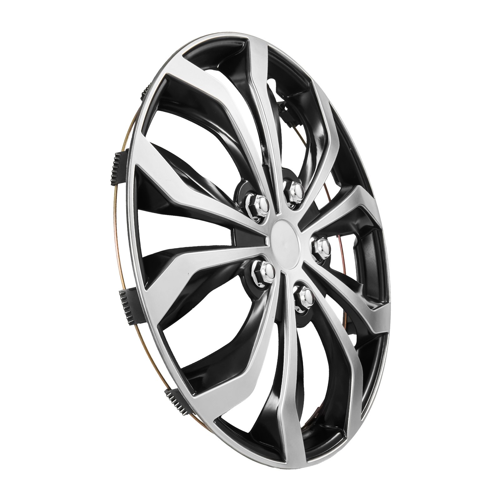 VEVOR Juego de 4 Tapacubos 15 pulgadas, Embellecedores de Rueda R15, Tapacubos Universales de 10 Radios de ABS, Resistente y Duradero, para Llantas de Hyundai, Chevrolet, Ford, Honda, Plata y Negro