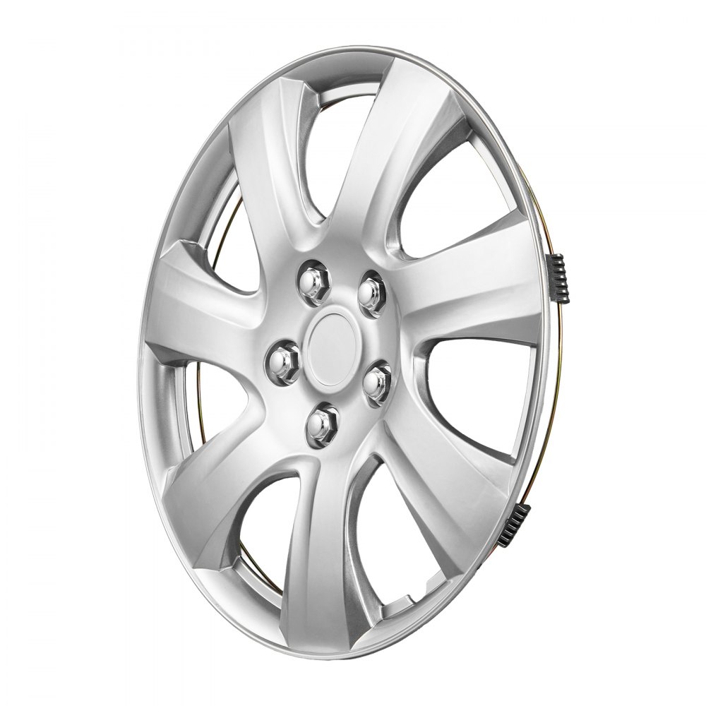 VEVOR Juego de 4 Tapacubos de 16 pulgadas, Embellecedores de Rueda R16, Tapacubos Universales de 7 Radios de ABS, Resistente y Duradero, para Llantas de Hyundai, Chevrolet, Ford, Honda, Plata