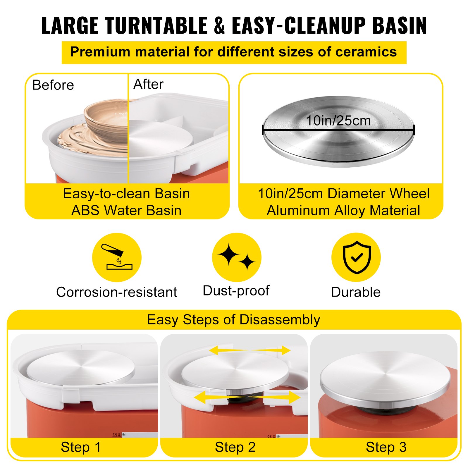 Mophorn Rueda Eléctrica para Cerámica, 25 cm Máquina Eléctrica de Cerámica 280 W Torno Alfarero 300 rpm Torno Cerámica Alfarero Máquina Arcilla con Control Pedal Independiente
