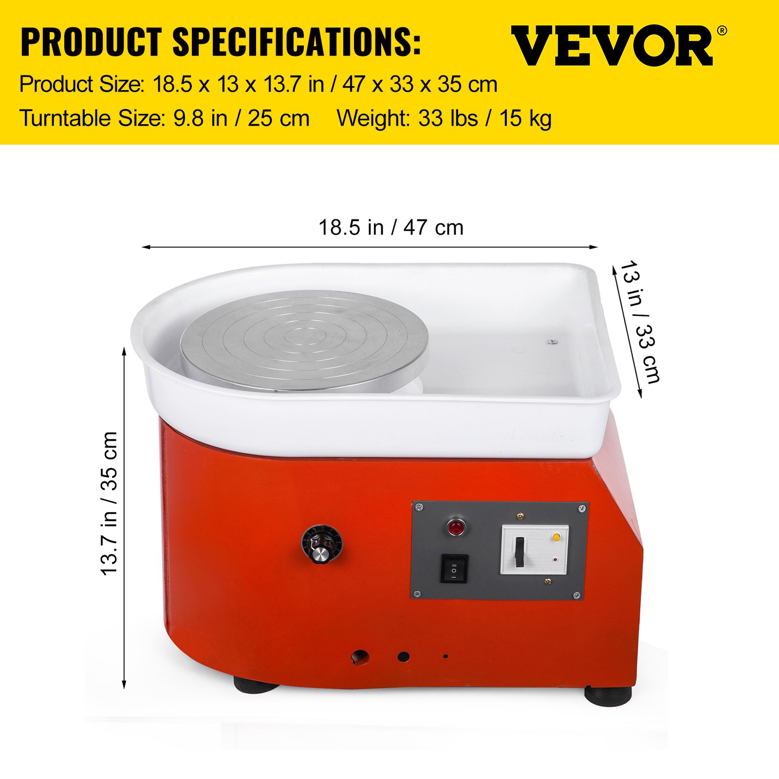 VEVOR Maquina Ceramica Torno Alfarero Eléctrica Torno Ceramica 25 cm con Motor sin Escobillas Avanzada 350 W