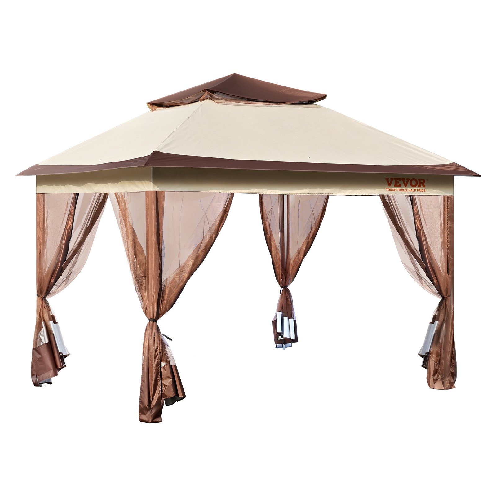 VEVOR Gazebo de Jardín 334x334 cm Cenador de Patio con Mosquitera Emergente para 8-10 Personas con Estructura de Metal, Lona Oxford 250D Revestida de PU, Refugio Exterior para Césped, Patio Trasero