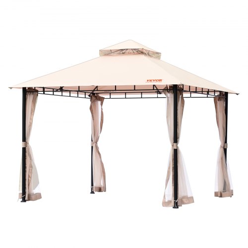 VEVOR Gazebo de Jardín 295x295 cm Cenador de Patio con Mosquitera Emergente para 6-8 Personas con Estructura de Metal, Poliéster Recubierto de PU 180G, Refugio Exterior para Césped, Patio Trasero