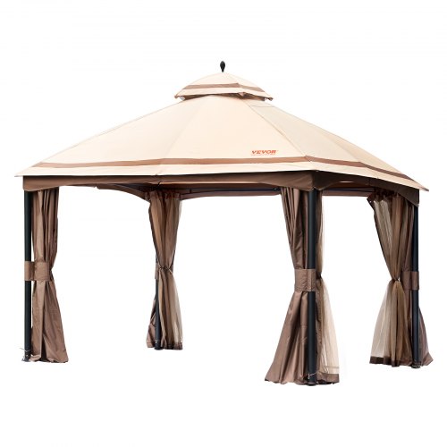VEVOR Gazebo de Jardín 383x308 cm Cenador de Patio con Mosquitera Emergente para 10-12 Personas con Estructura de Metal,  y Revestimiento de Poliéster PU de 180g, Refugio para Césped, Patio Trasero