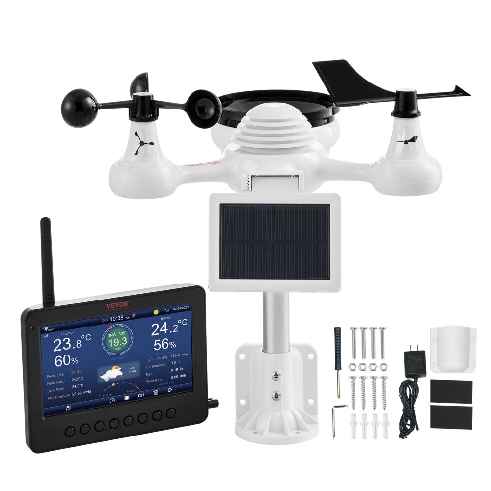 VEVOR Estación Meteorológica Wifi 7 en 1 Sensor Inalámbrico con Pantalla TFT 186mm (7 in)