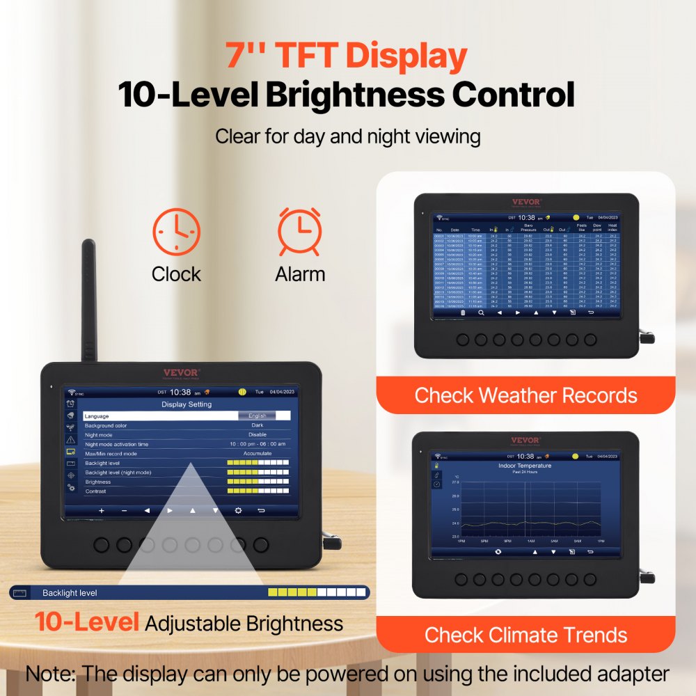 VEVOR Estación Meteorológica Wifi 7 en 1 Sensor Inalámbrico con Pantalla TFT 186mm (7 in)
