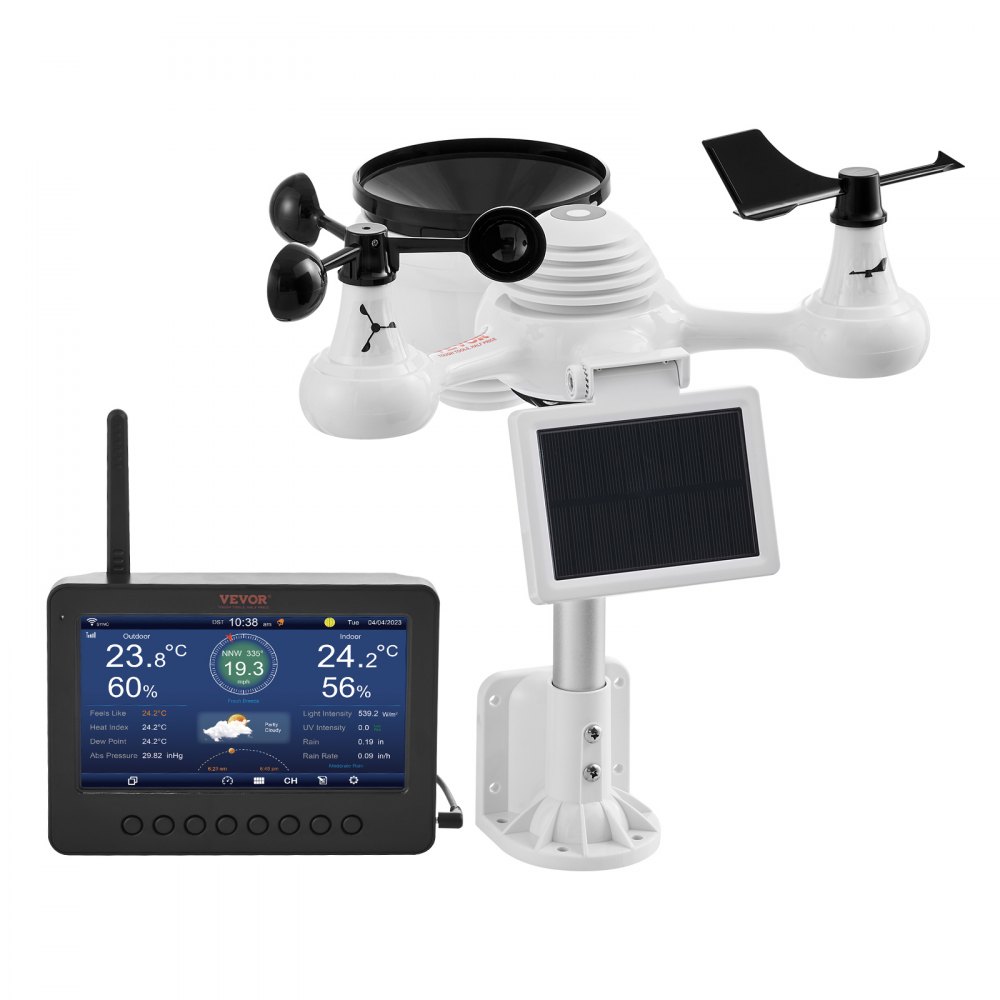 VEVOR Estación Meteorológica Wifi 7 en 1 Sensor Inalámbrico con Pantalla TFT 186mm (7 in)