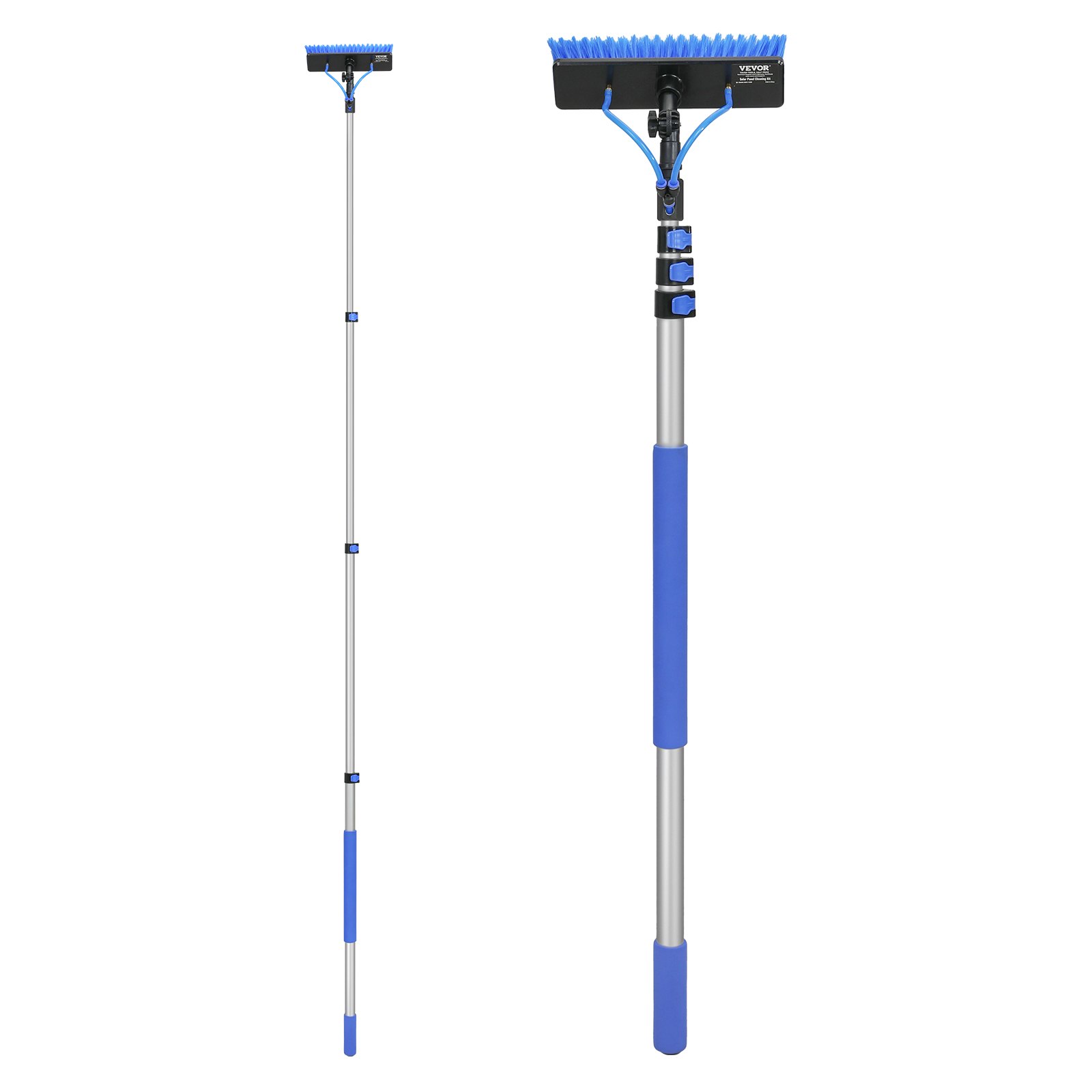 VEVOR Kit de Barra de Limpieza Paneles Solares de 3,6 m con Suministro de Agua, Mango Extensible, Cabezal de Cepillo Giratorio 180° y Manguera de 20 m, para la Cubierta del Panel Solar de la Caravana