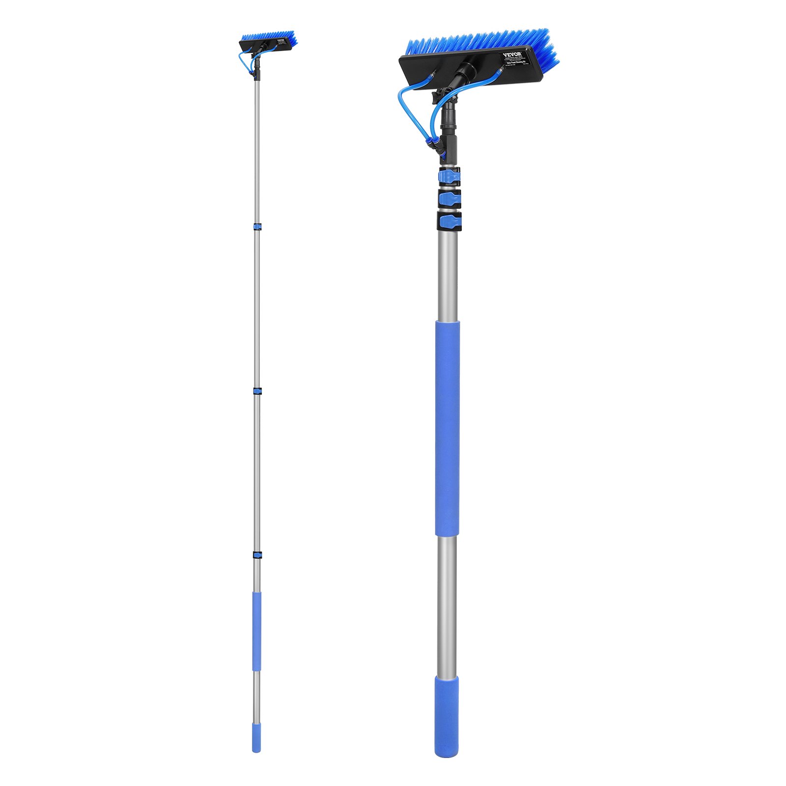 VEVOR Kit de Barra de Limpieza Paneles Solares de 3,6 m con Suministro de Agua, Mango Extensible, Cabezal de Cepillo Giratorio 180° y Manguera de 20 m, para la Cubierta del Panel Solar de la Caravana