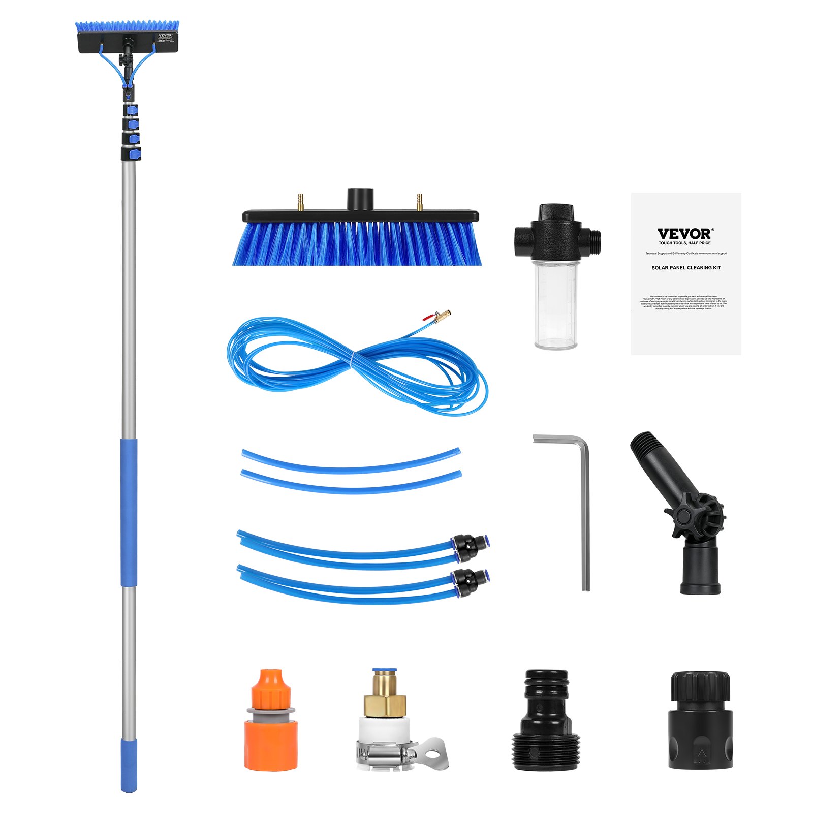 VEVOR Kit de Barra de Alimentación de Agua, Barra de Limpieza de Paneles Solares de 9 m con Mango Extensible, Cabezal de Cepillo Giratorio de 180° y Manguera de 20 m, para el Hogar y Exteriores