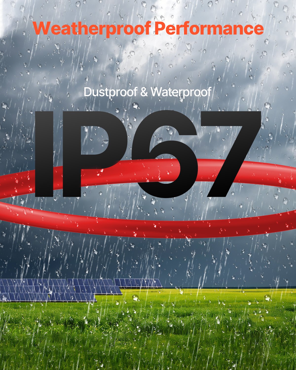 VEVOR 30.48m Solar Cable, Solar Panel Extension Cable, 10AWG Cable, IP67 Waterproof PV Cable for Solar Panels at Home, -40 to 105℃, on Boats and in RVs, Red