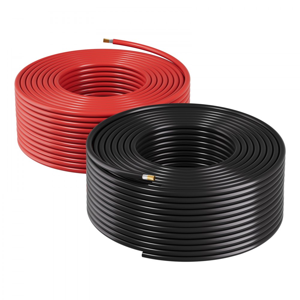 VEVOR Cable Solar 6 mm², Cable de Extensión para Paneles Solares, Rojo y Negro de 30,48 m, IP67 Impermeable, Cobre Estañado, para Instalación de Sistemas PV en Exterior Caravanas Techo Barco Marino
