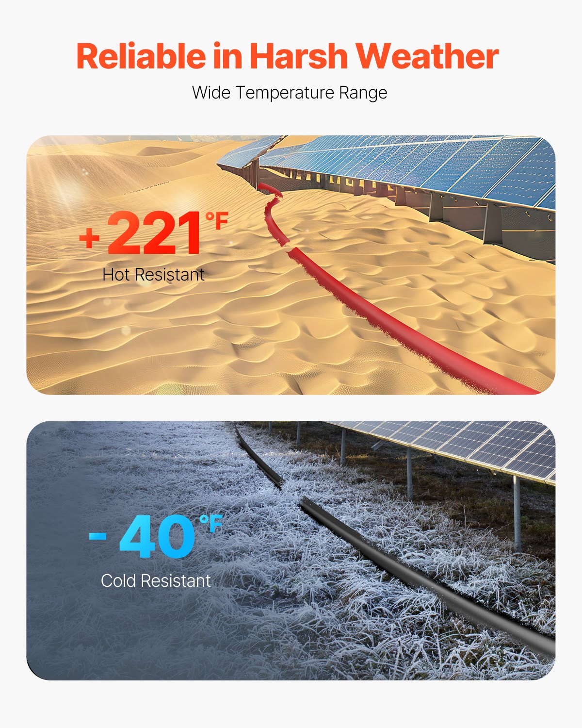 VEVOR Solar Cable 30.48 m, Extension Cable 2-Pack, 10 AWG Cable with Waterproof Female & Male Connectors, PV Cable for Solar Panels at Home, on Boats & in RVs, Black & Red