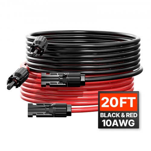 VEVOR 2 PCS Cable de Extensión para Panel Solar de 6,1 m, 10 AWG/6 mm², Negro y Rojo