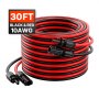 VEVOR 9.14 m Solar Cable, Extension Cable 2-Pack, 10AWG Cable with Waterproof Female & Male Connectors, PV Cable for Solar Panels at Home, on Boats & in RVs, Black + Red