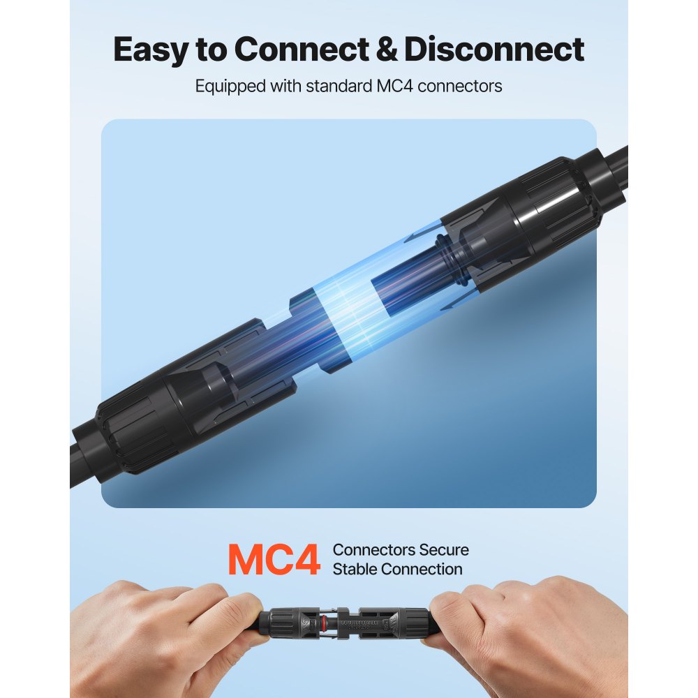VEVOR Cable Solar 6 mm², Cable de Extensión para Paneles Solares, Negro de 19,81 m y Rojo de 19,81 m, con Conectores MC4 Hembra y Macho, IP67 Impermeable, para Instalación de Sistemas PV en Exterior