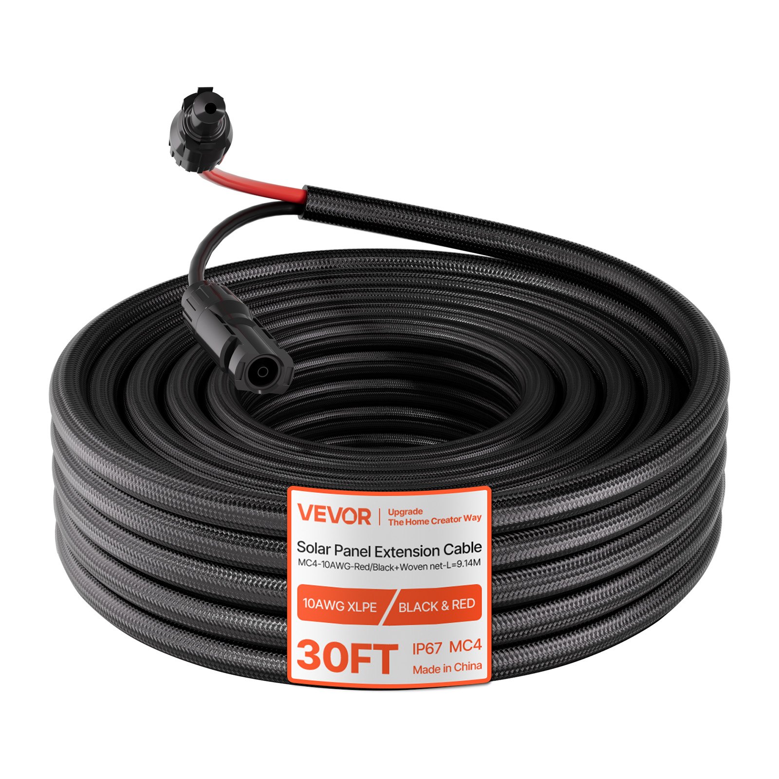VEVOR Cable Solar 6 mm², Cable de Extensión para Paneles Solares 9,14 m, con Conectores MC4 Hembra y Macho en Ambos Extremos, IP67 Impermeable, para Instalación Exterior de Fotovoltaicos, Rojo y Negro