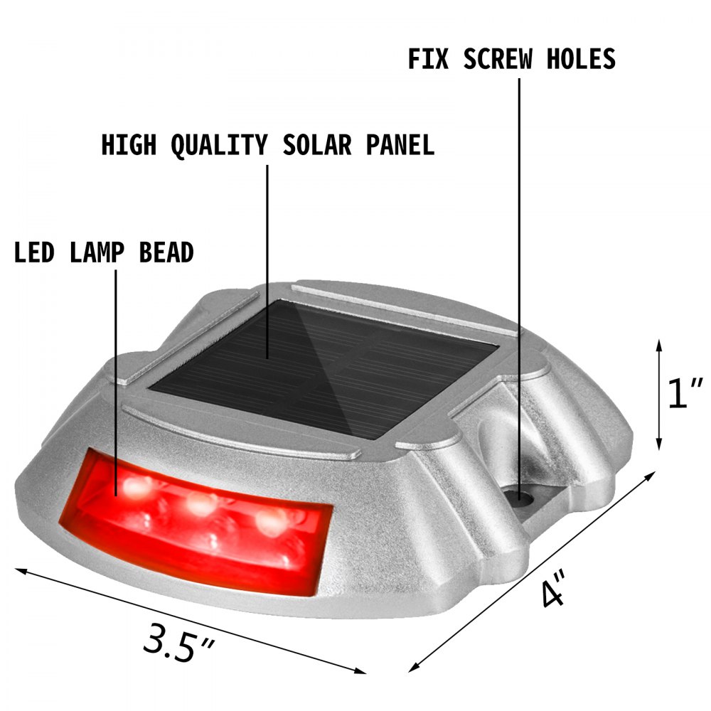Vevor Energía Solar 6 Leds Luces Luz Solar De Tierra Para Entrada Carretera Rojo