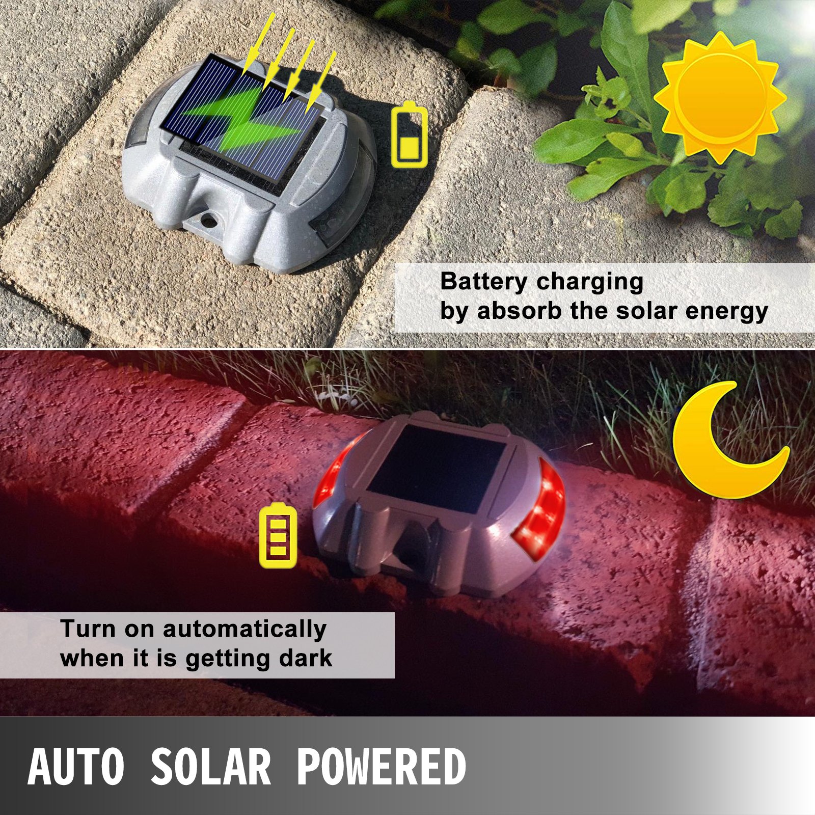 Vevor Energía Solar 6 Leds Luces Luz Solar De Tierra Para Entrada Carretera Rojo