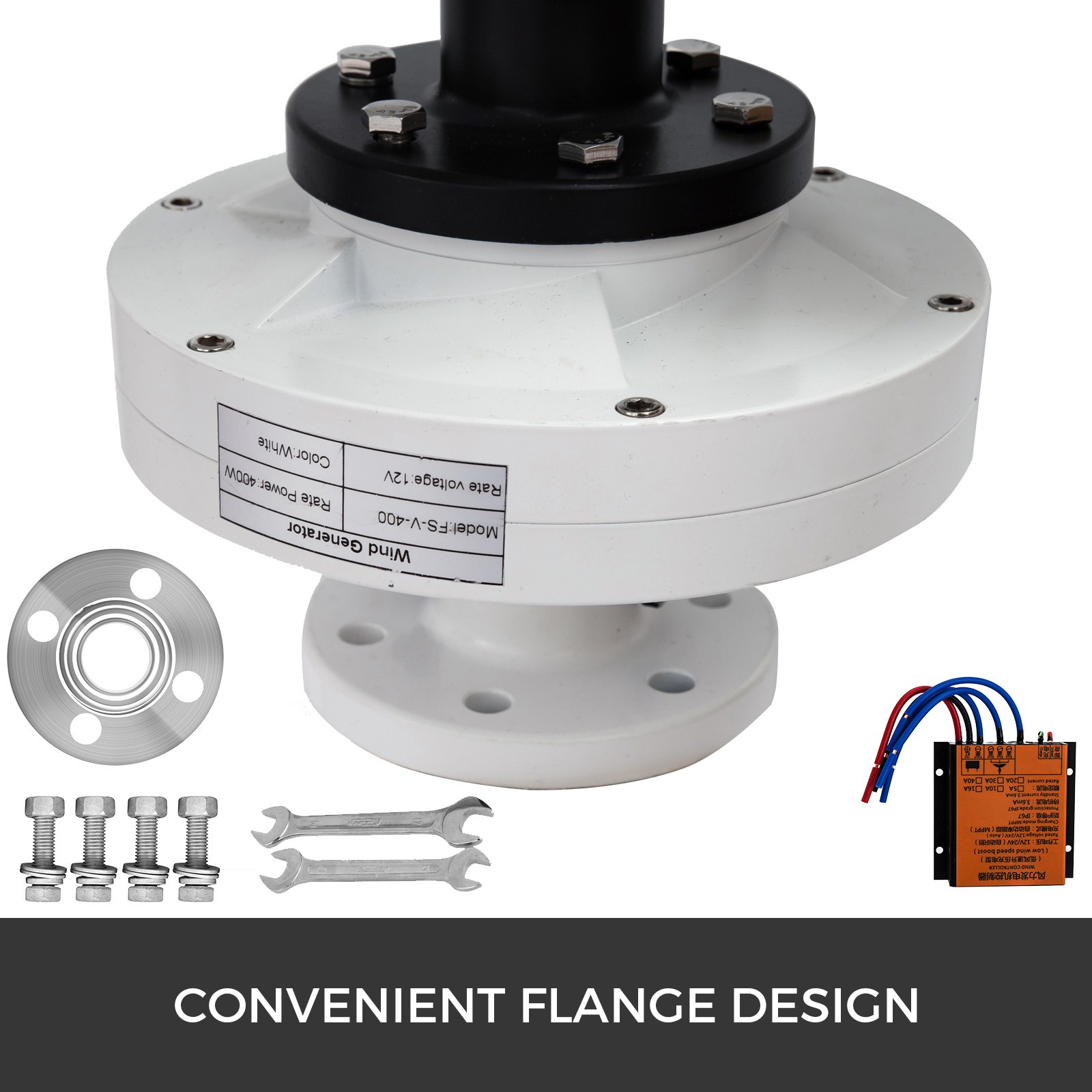 VEVOR Kit de Generador de Turbina Eólica 400W 12V Generador de Energía Doméstica Viento Horizontal Diseño de Brida Conveniente Generador vertical