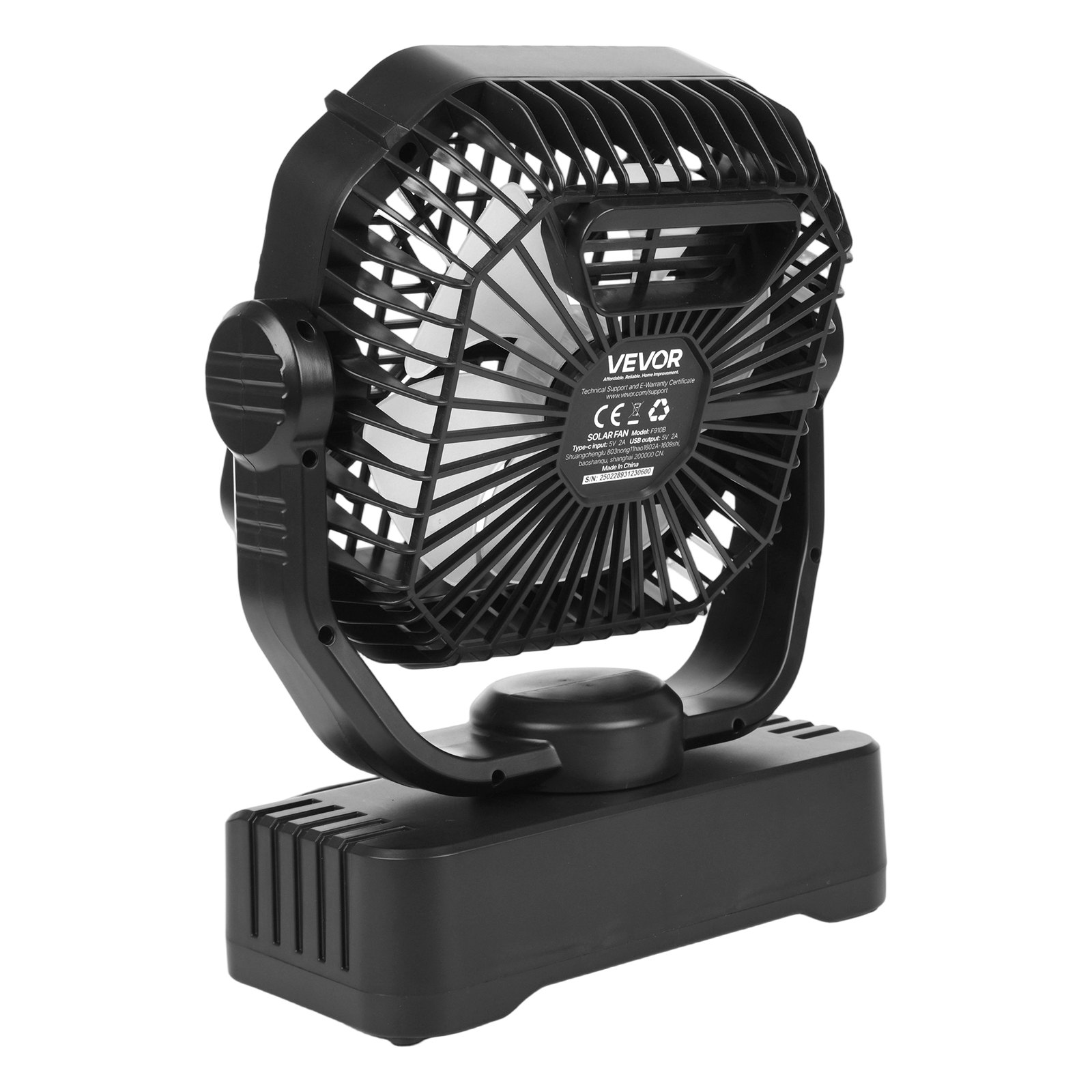 VEVOR Ventilador Solar de Camping 10400 mAh, con Panel Solar y Linterna LED, Batería Recargable Portátil 7 W y 20 cm, 4 Velocidades y Funcionamiento Silencioso para Picnics, Barbacoas, Pesca