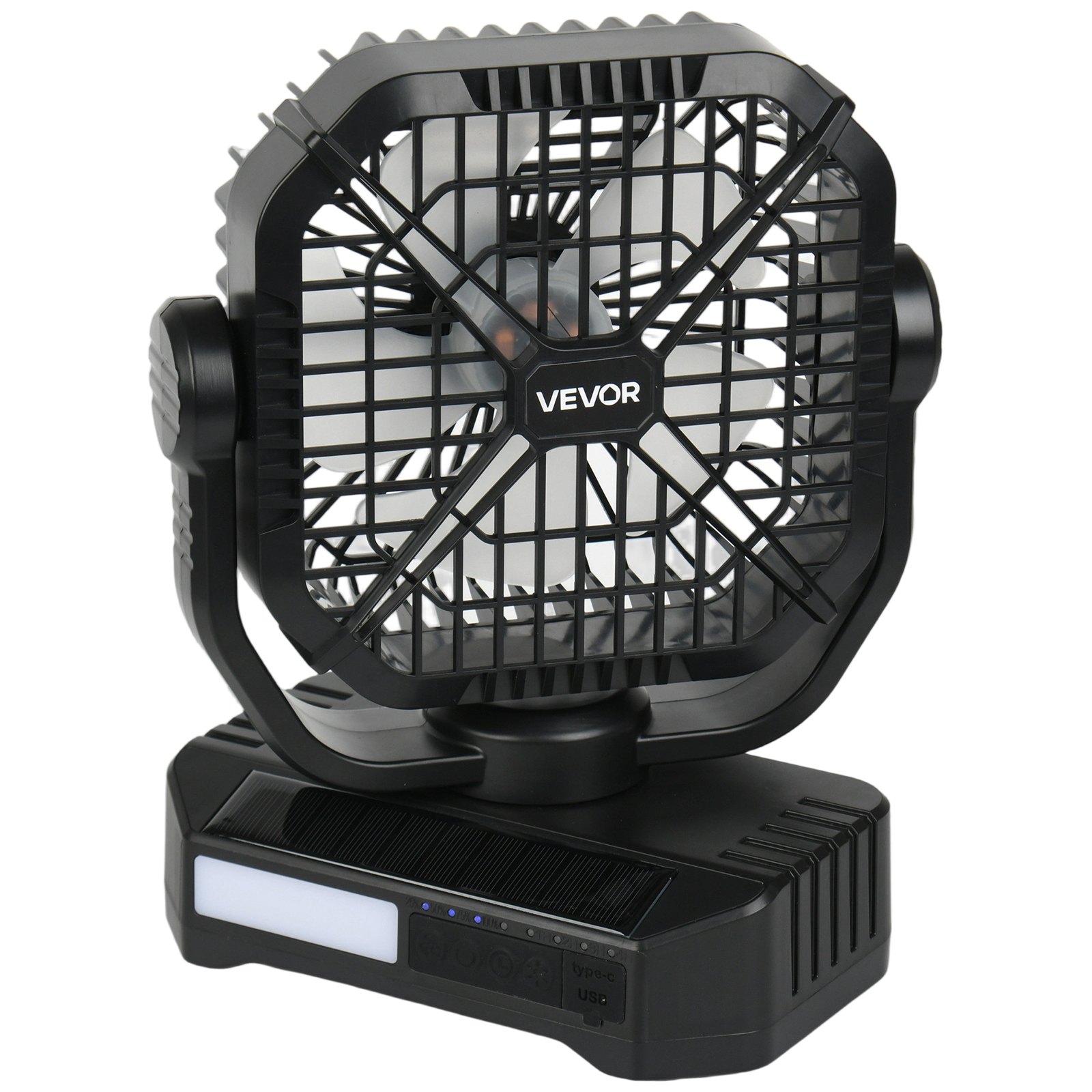 VEVOR Ventilador Solar de Camping 10400 mAh, con Panel Solar y Linterna LED, Batería Recargable Portátil 7 W y 20 cm, 4 Velocidades y Funcionamiento Silencioso para Picnics, Barbacoas, Pesca