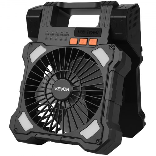VEVOR Ventilador Solar Recargable 20 000 mAh con Linterna LED, Ventilador Portátil Inalámbrico 20 cm con Panel Solar Plegable 7 W, 5 Velocidades, Temporizador y Silencioso, para Tienda de Campaña