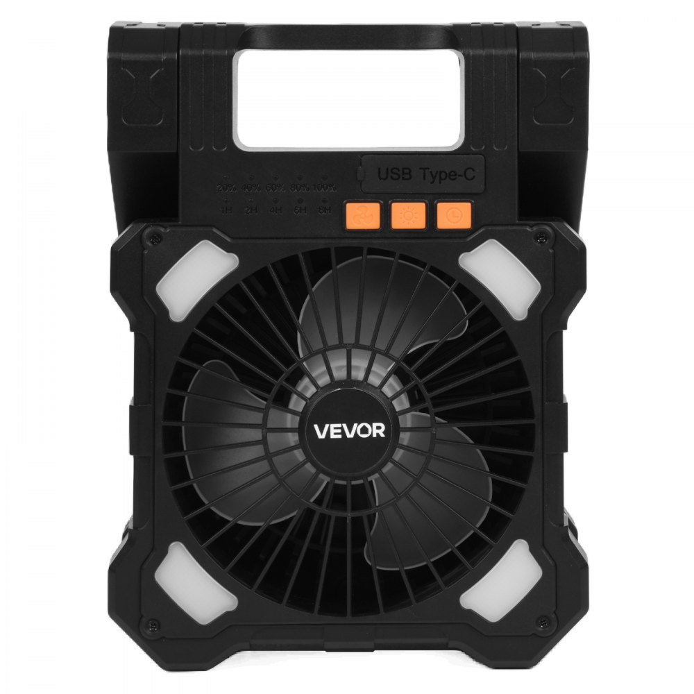 VEVOR Ventilador Solar Recargable 20 000 mAh con Linterna LED, Ventilador Portátil Inalámbrico 20 cm con Panel Solar Plegable 7 W, 5 Velocidades, Temporizador y Silencioso, para Tienda de Campaña