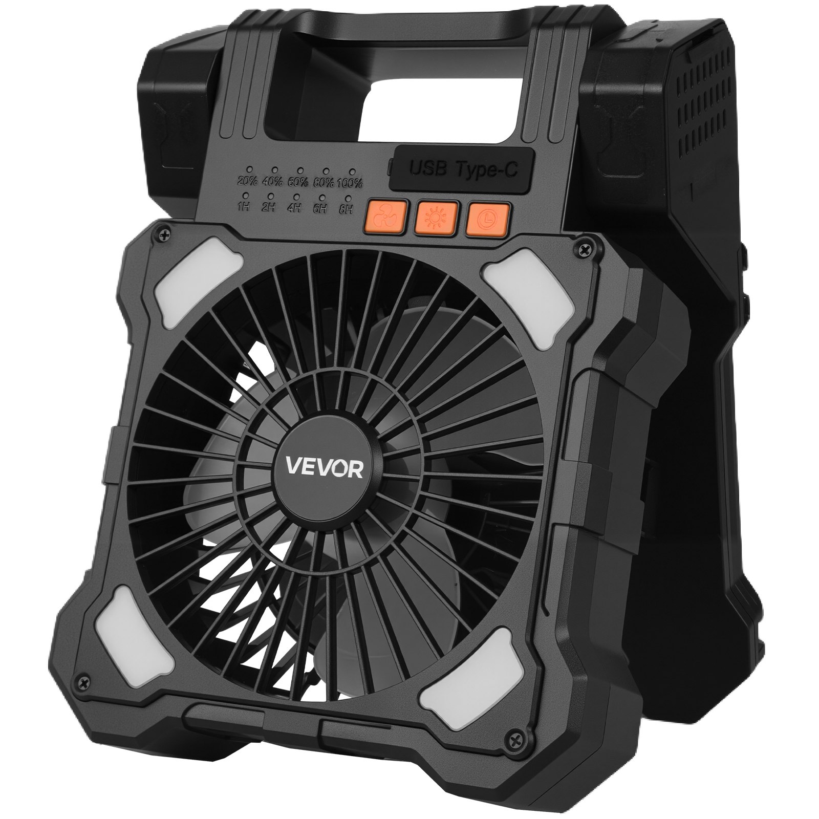 VEVOR Ventilador Solar Recargable 20 000 mAh con Linterna LED, Ventilador Portátil Inalámbrico 20 cm con Panel Solar Plegable 7 W, 5 Velocidades, Temporizador y Silencioso, para Tienda de Campaña