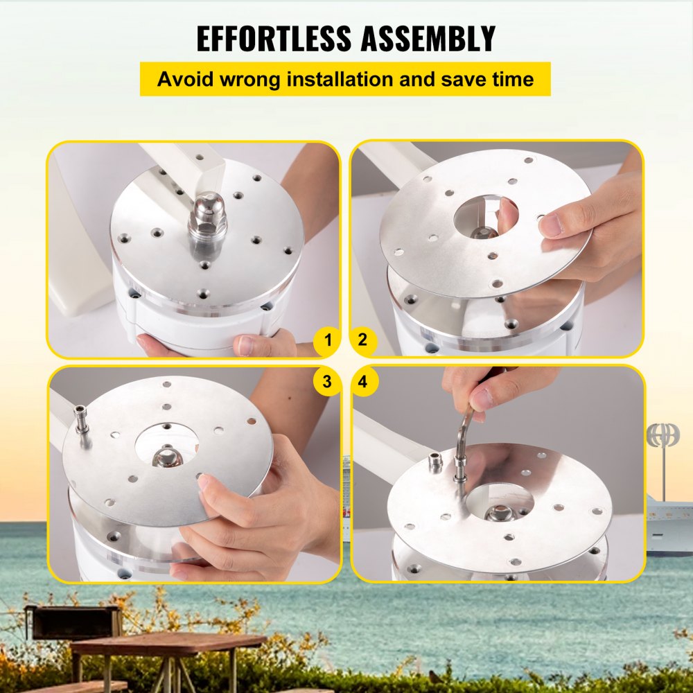 VEVOR Aerogenerador 600W 12V Generador de Turbina Eólica Linterna Blanca Generador de Viento Vertical 5 hojas