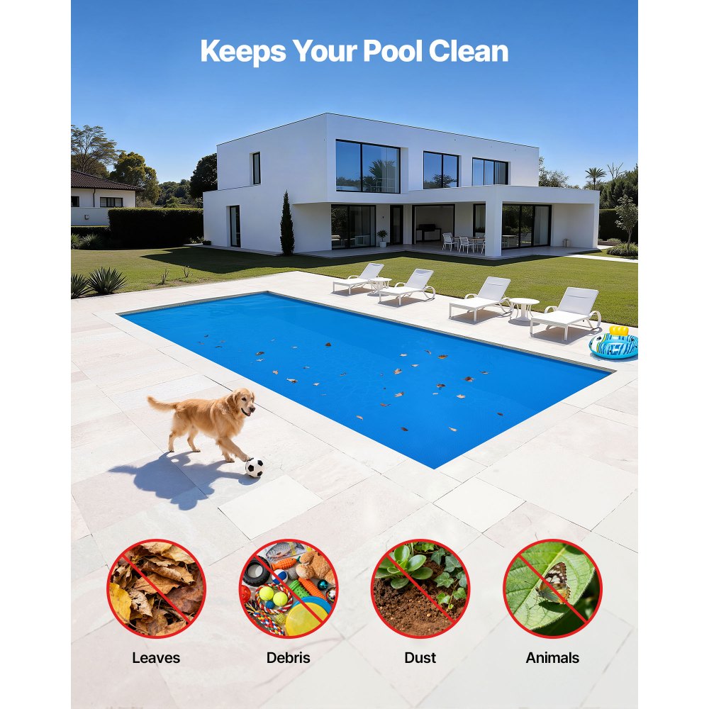 VEVOR Cubierta Solar para Piscina Rectangular, 10,97 x 4,88 m, con Material de Burbujas y PE, Absorción de Calor Durante el Día, Retención de Calor Durante la Noche, 0,3 mm de Grosor, Color Azul