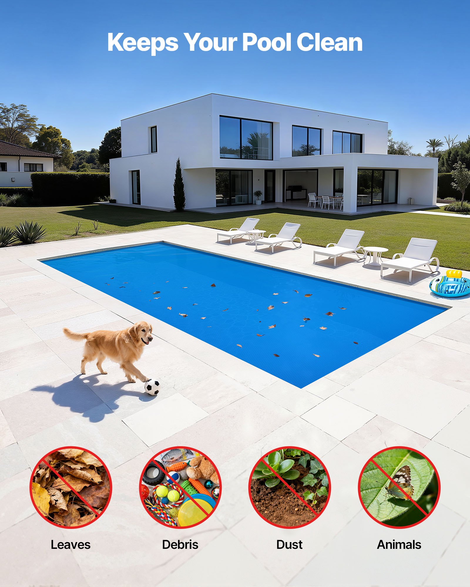 VEVOR Cubierta Solar para Piscina Rectangular, 10,97 x 4,88 m, con Material de Burbujas y PE, Absorción de Calor Durante el Día, Retención de Calor Durante la Noche, 0,3 mm de Grosor, Color Azul