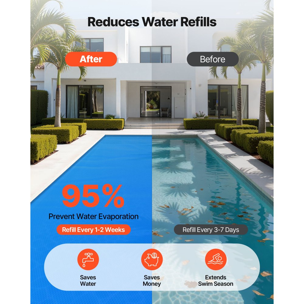 VEVOR Cubierta Solar para Piscina Rectangular, 10,97 x 5,49 m, con Material de Burbujas y PE, Absorción de Calor Durante el Día, Retención de Calor Durante la Noche, 0,2 mm de Grosor, Color Azul
