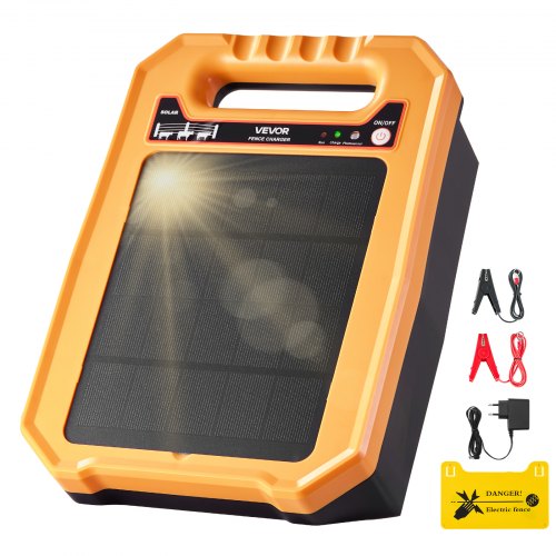 VEVOR Cargador Solar para Cercas 0,3 J Alcance de 3 km Kit de Energizador para Cercas Eléctricas Resistente a la Intemperie, 7 Días de Autonomía para Ganado, Aves de Corral, Protección de Jardines