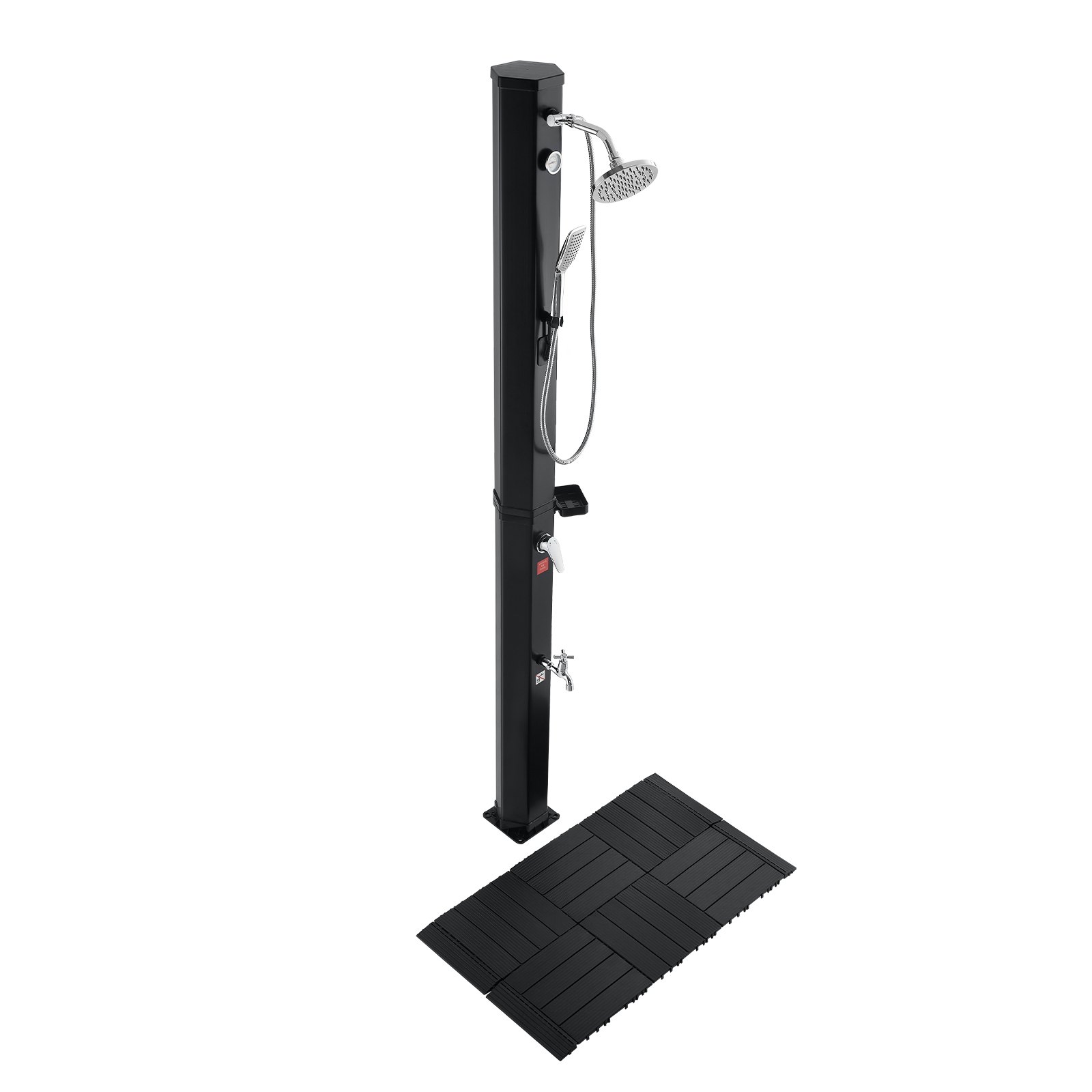 VEVOR Ducha Solar 40 L 205 cm, Ducha Exterior sin Conexión Eléctrica con Suelo y Grifo, Cabezal Giratorio 360°, Ajuste Agua Fría y Caliente Máx. 60 °C, PVC Reforzado, para Piscina Jardín Playa, Negro