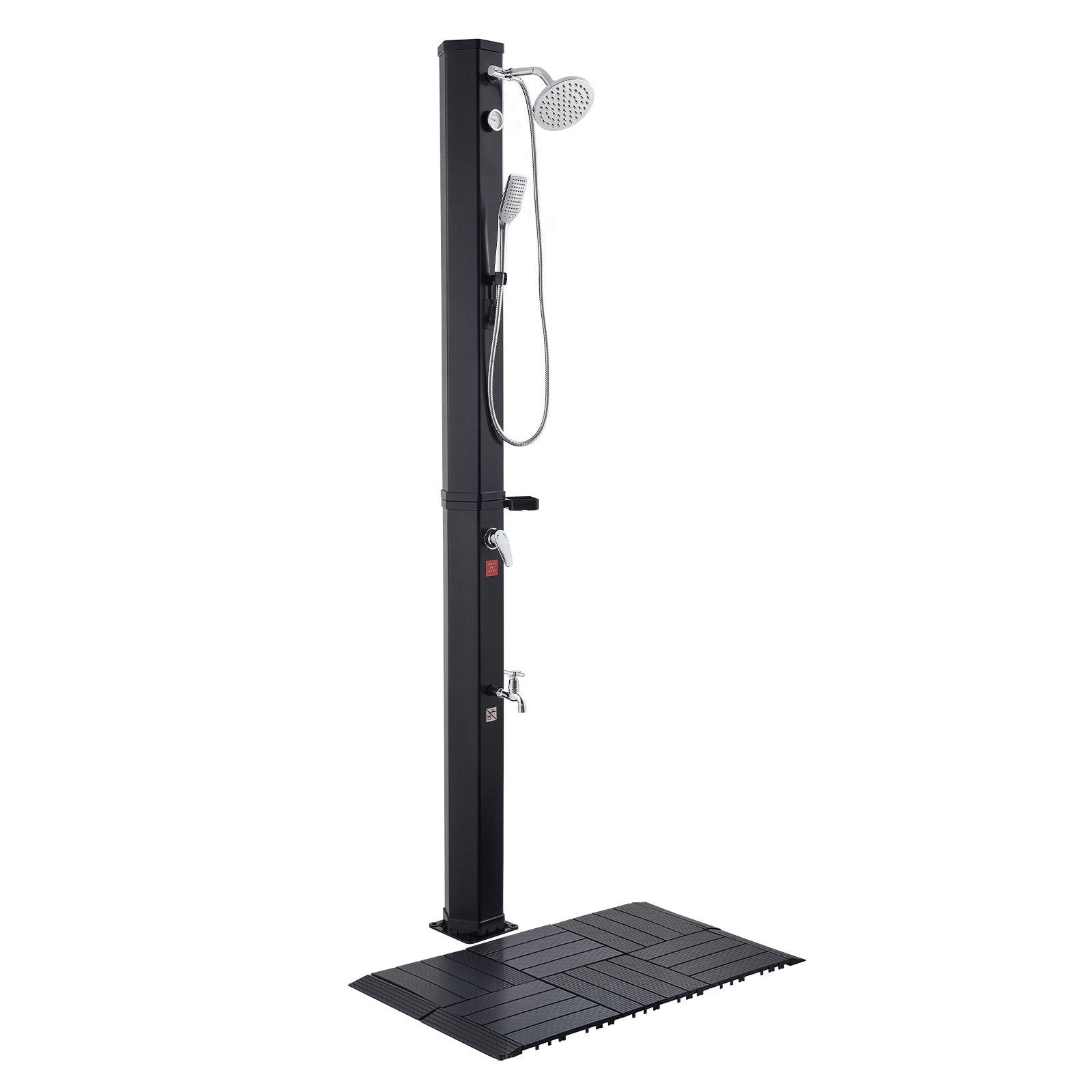 VEVOR Ducha Solar 40 L 205 cm, Ducha Exterior sin Conexión Eléctrica con Suelo y Grifo, Cabezal Giratorio 360°, Ajuste Agua Fría y Caliente Máx. 60 °C, PVC Reforzado, para Piscina Jardín Playa, Negro