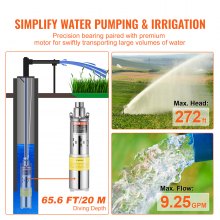 VEVOR Bomba de Agua Solar de 277 W para Pozo Profundo Sumergible, Flujo Máximo 2,1 m³, Altura Máxima 83 m, Inmersión Máxima 20 m, Bomba de Agua para Pozo, Riego de Rancho Agrícola, Bebida de Ganado