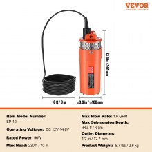 VEVOR Bomba de Agua Solar de 96 W 1,6 GPM para Pozo Profundo Sumergible, Altura Máxima 70 m, Inmersión Máxima 30 m, Bomba de Agua con Energía Solar para pozo, Riego de Rancho Agrícola, Bebida de Ganado