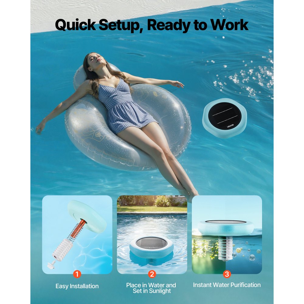 VEVOR Ionizador Solar para Piscinas hasta 170.343 L, Purificador de Agua con Ionización de Cobre Hexágono, con Ánodo de Cobre, Resorte, Cepillo para Evitar Olores Desagradables, Molestias en Piel