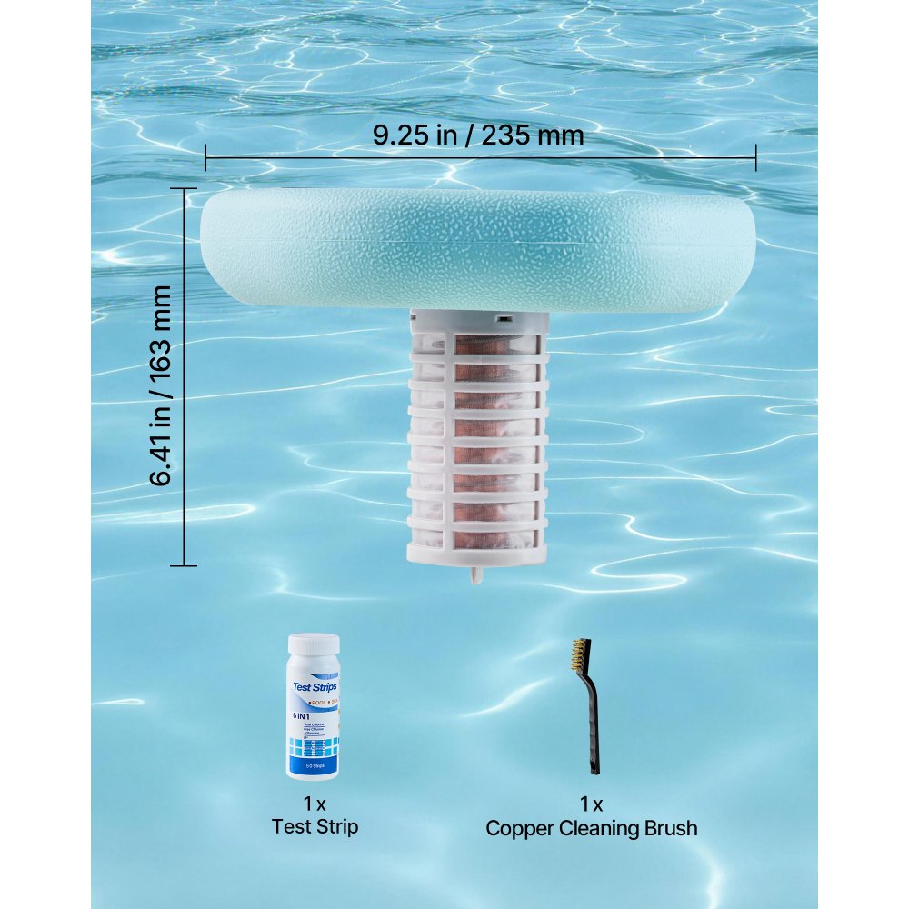 VEVOR Ionizador Solar para Piscinas hasta 170.343 L, Purificador de Agua con Ionización de Cobre Hexágono, con Ánodo de Cobre, Resorte, Cepillo para Evitar Olores Desagradables, Molestias en Piel