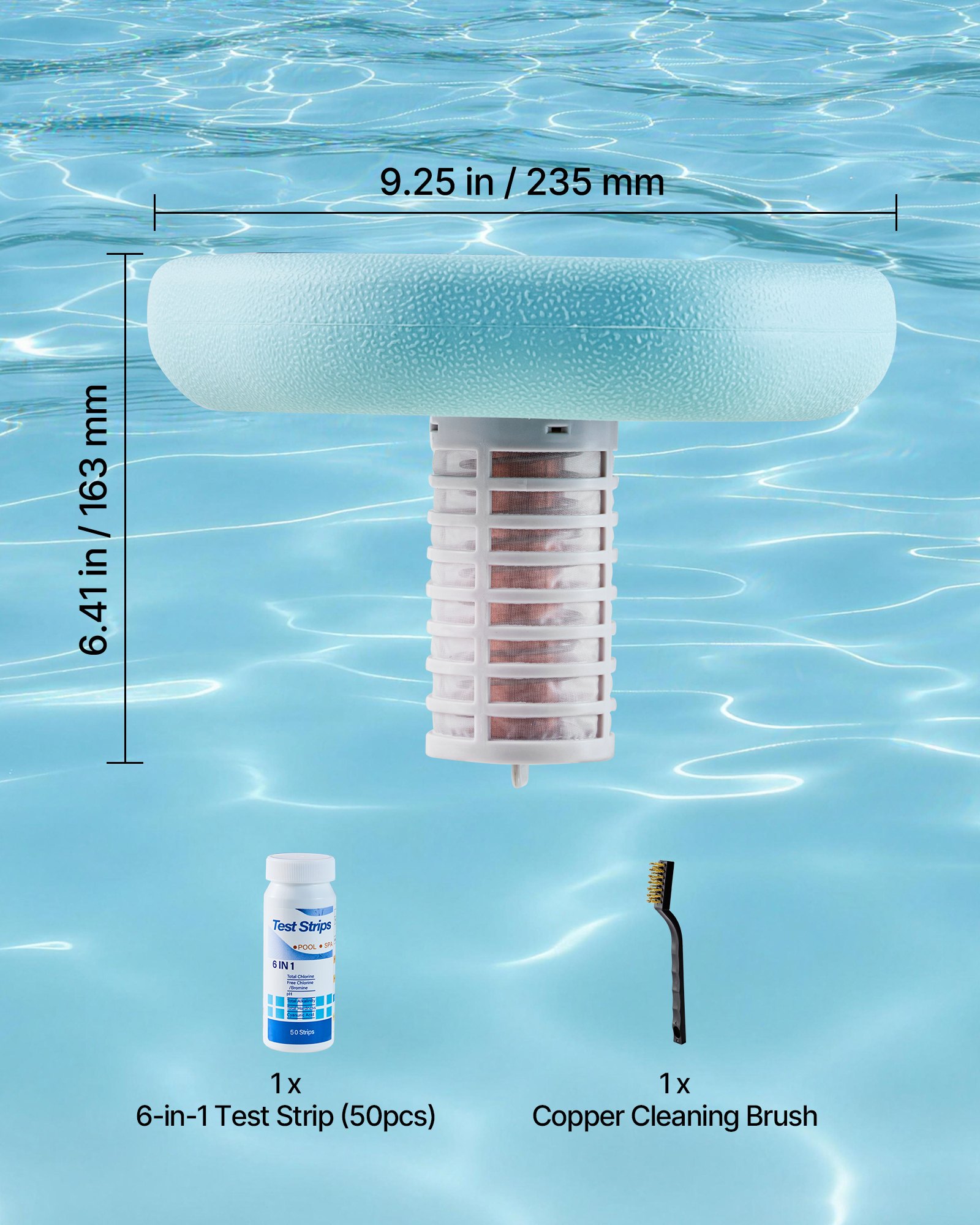 VEVOR Ionizador Solar para Piscinas hasta 170.343 L, Purificador de Agua con Ionización de Cobre Hexágono, con Ánodo de Cobre, Resorte, Cepillo para Evitar Olores Desagradables, Molestias en Piel