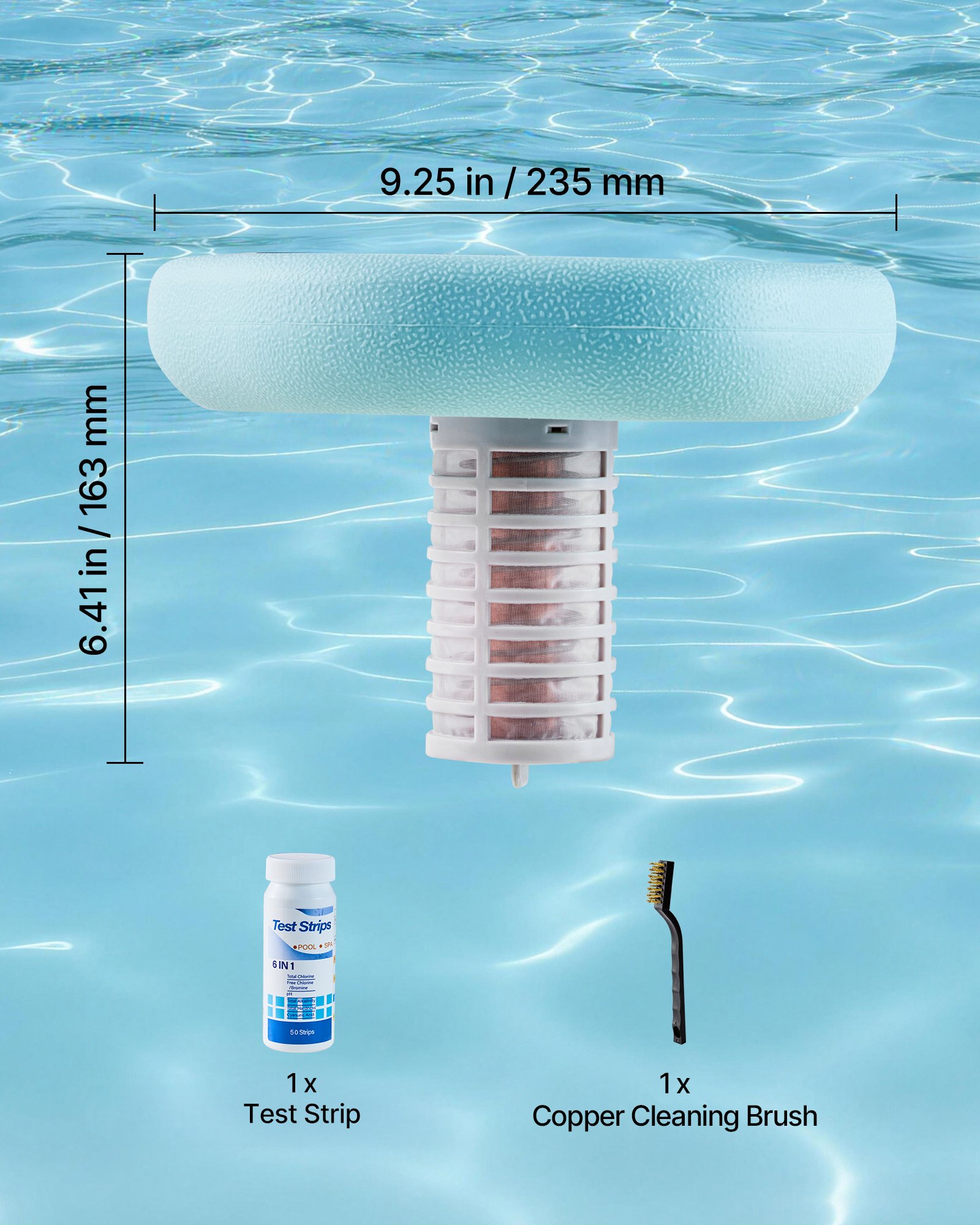 VEVOR Ionizador Solar para Piscinas hasta 170.343 L, Purificador de Agua con Ionización de Cobre Hexágono, con Ánodo de Cobre, Resorte, Cepillo para Evitar Olores Desagradables, Molestias en Piel