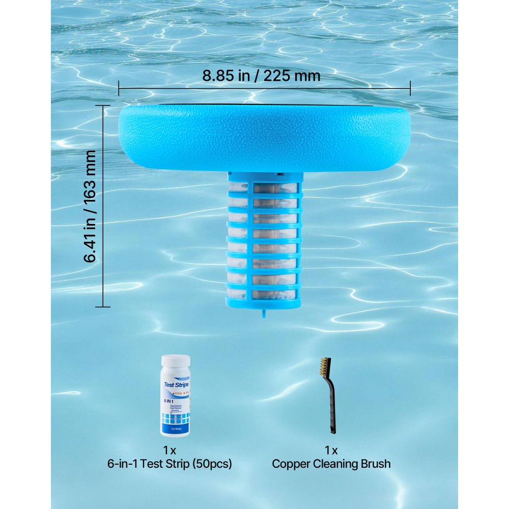 VEVOR Ionizador Solar para Piscinas hasta 170.343 L, Purificador de Agua con Ionización de Cobre 22,5 cm, con Ánodo de Cobre, Resorte, Cepillo para Evitar Olores Desagradables, Molestias en Piel