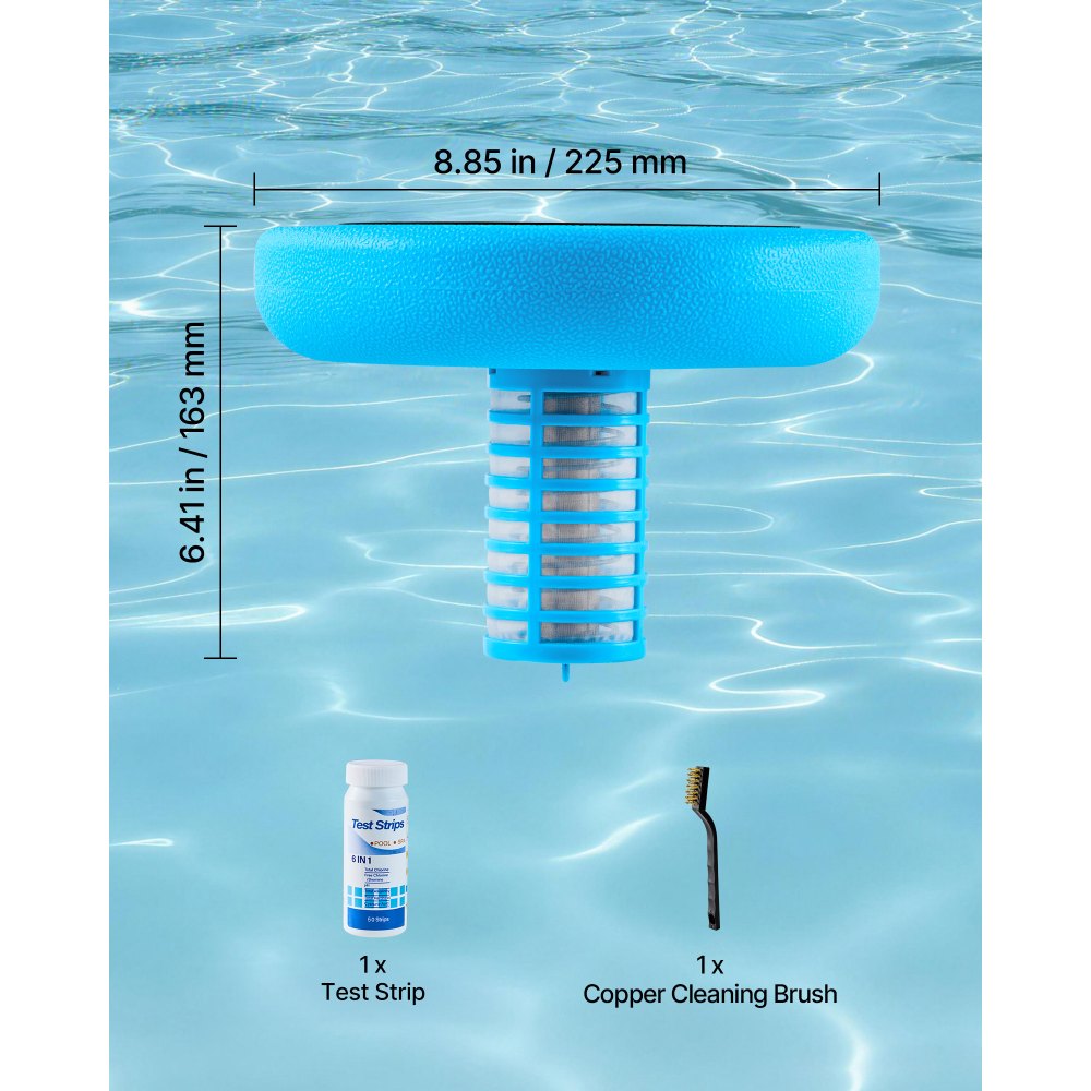 VEVOR Ionizador Solar para Piscinas hasta 170.343 L, Purificador de Agua con Ionización de Cobre 22,5 cm, con Ánodo de Cobre, Resorte, Cepillo para Evitar Olores Desagradables, Molestias en Piel