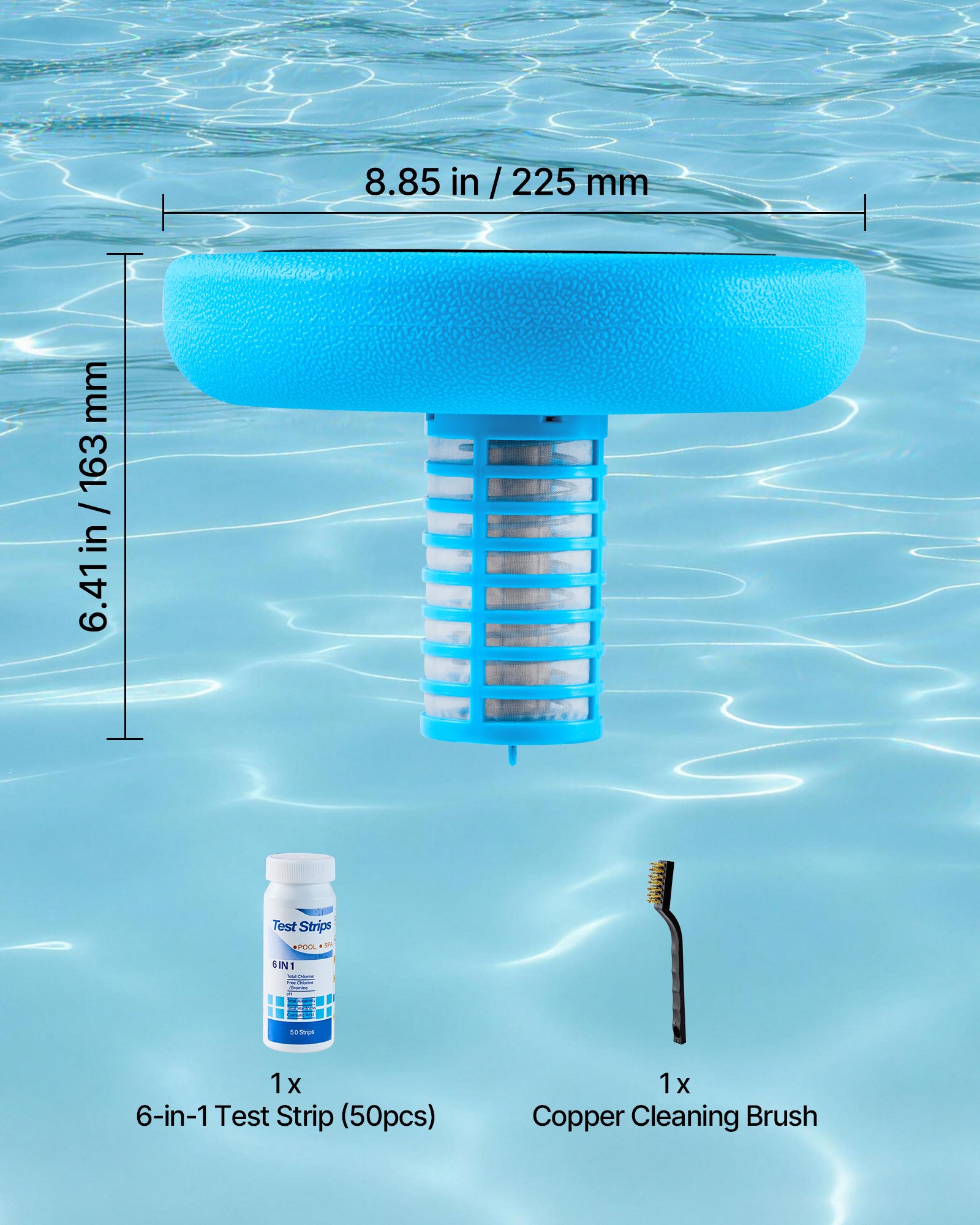 VEVOR Ionizador Solar para Piscinas hasta 170.343 L, Purificador de Agua con Ionización de Cobre 22,5 cm, con Ánodo de Cobre, Resorte, Cepillo para Evitar Olores Desagradables, Molestias en Piel