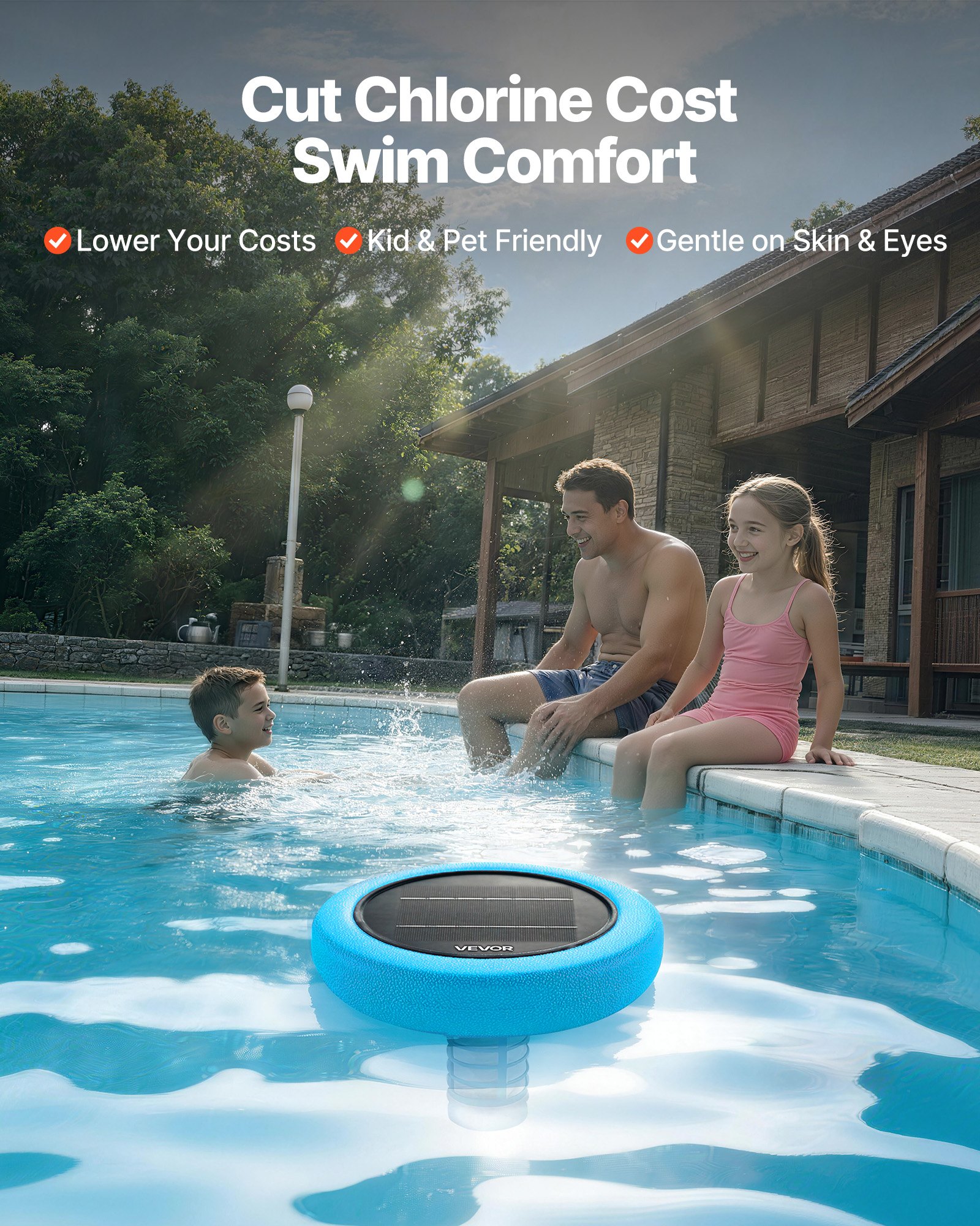 VEVOR Ionizador Solar para Piscinas hasta 170.343 L, Purificador de Agua con Ionización de Cobre 22,5 cm, con Ánodo de Cobre, Resorte, Cepillo para Evitar Olores Desagradables, Molestias en Piel
