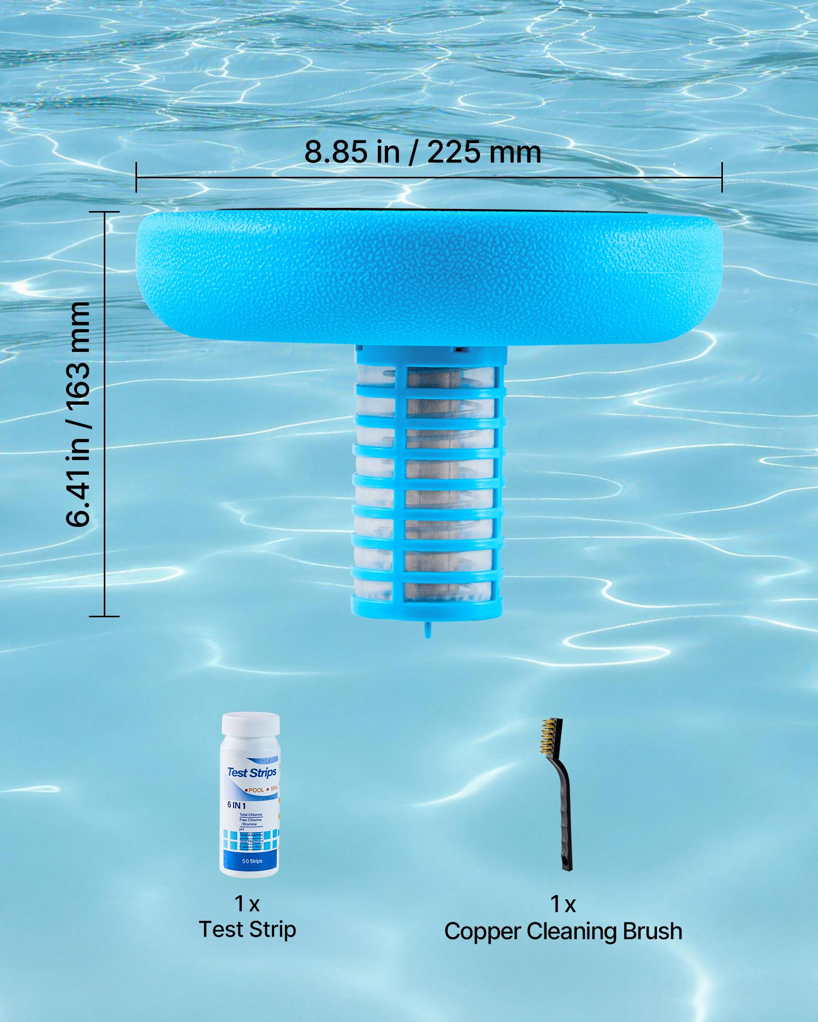 VEVOR Ionizador Solar para Piscinas hasta 170.343 L, Purificador de Agua con Ionización de Cobre 22,5 cm, con Ánodo de Cobre, Resorte, Cepillo para Evitar Olores Desagradables, Molestias en Piel
